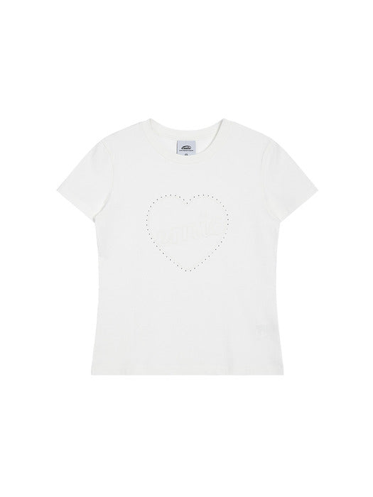 Emis Heart Rhinestone T-Shirt-White