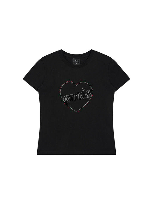 Emis Heart Rhinestone T-Shirt-Black
