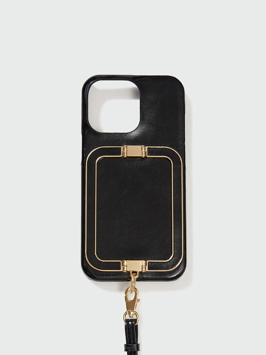 [EENK] Phone Case with Leather Strap Crinkle Black