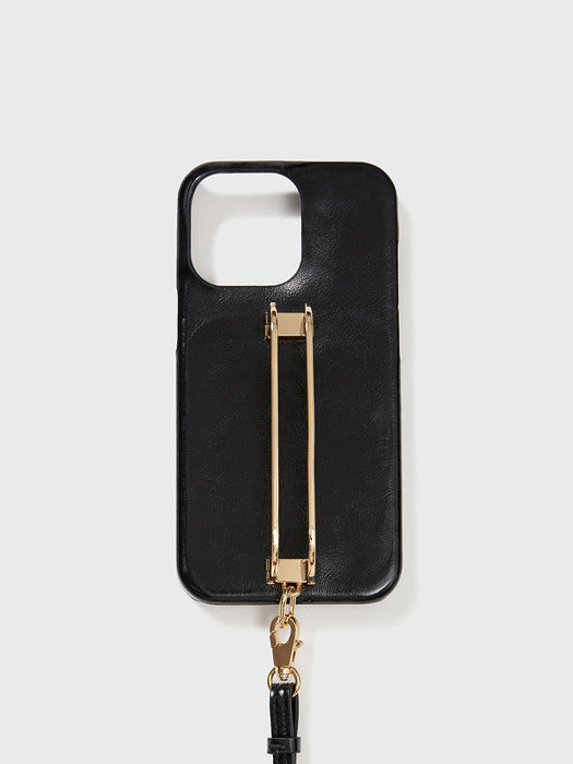 [EENK] Phone Case with Leather Strap Crinkle Black