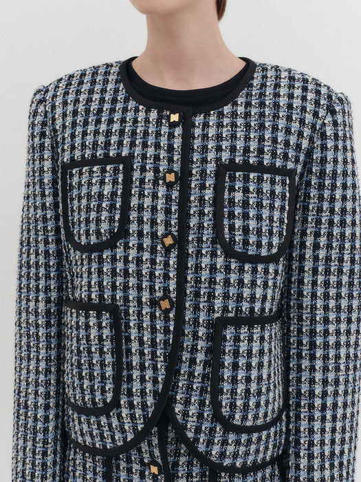 [EENK] Panel Short Jacket - Blue Multi