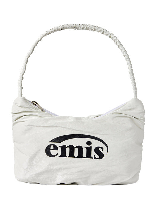 [emis] GLOSSY SHIRRING HOBO BAG-WHITE