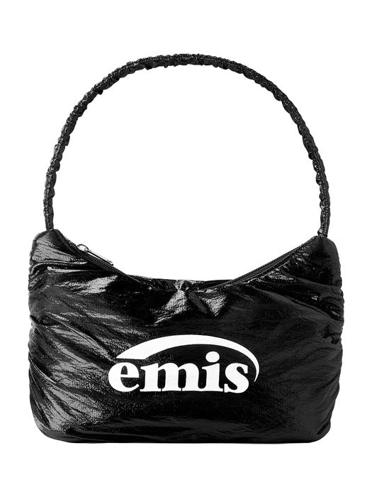 [emis] GLOSSY SHIRRING HOBO BAG-BLACK