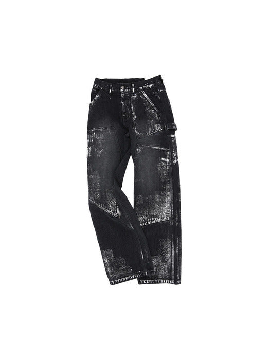 [andersson bell] WAX COATED CARPENTER WIDE-LEG JEANS apa685m(BLACK)