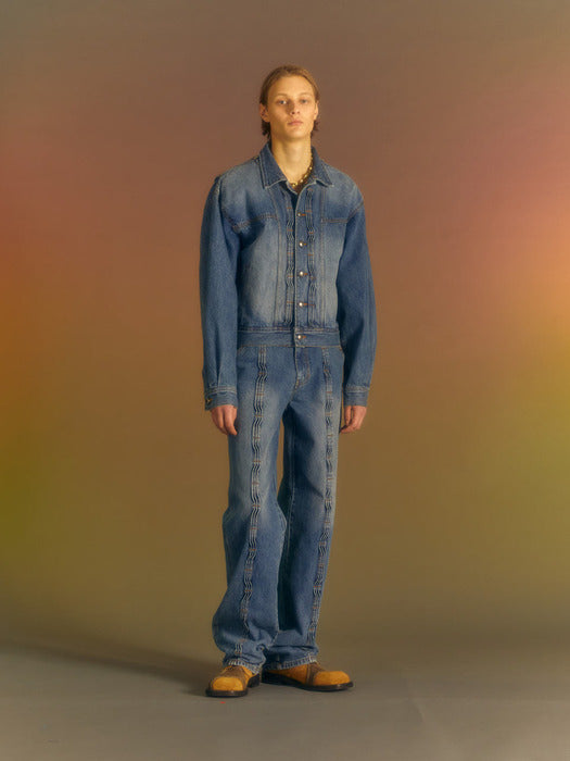 [andersson bell] WAVE WIDE LEG JEANS apa682m(WASHED BLUE)