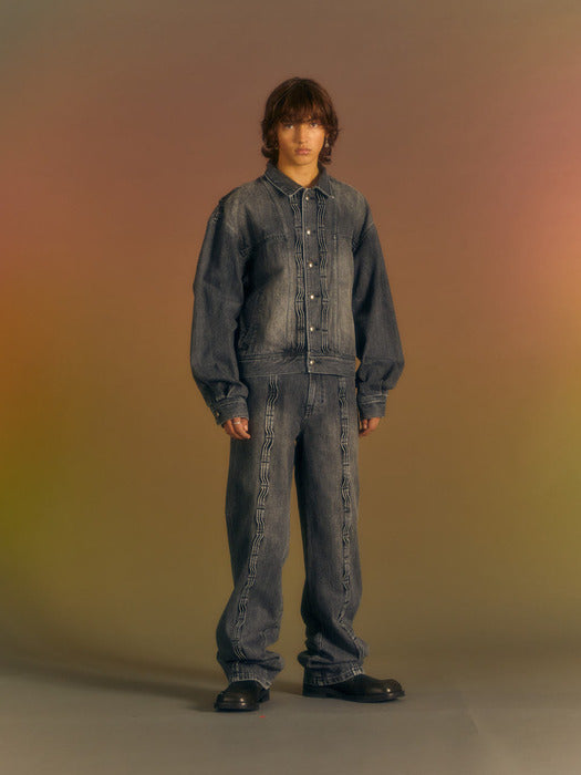 [andersson bell] WAVE WIDE LEG JEANS apa682m(WASHED BLACK)