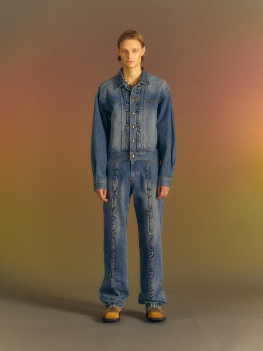 [andersson bell] WAVE DENIM BOMBER JACKET awa570m(WASHED BLUE)