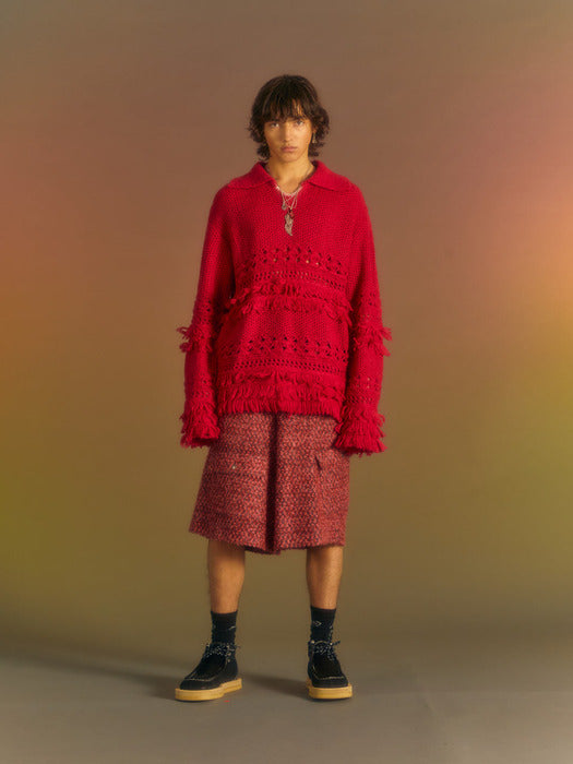 [andersson bell] UNISEX LOCHES POLO SWEATER atb1022u(CHERRY RED)