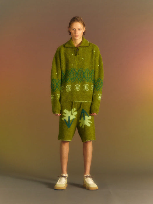 [andersson bell] TETLIN HALF ZIP-UP SWEATER atb1037m(KHAKI)