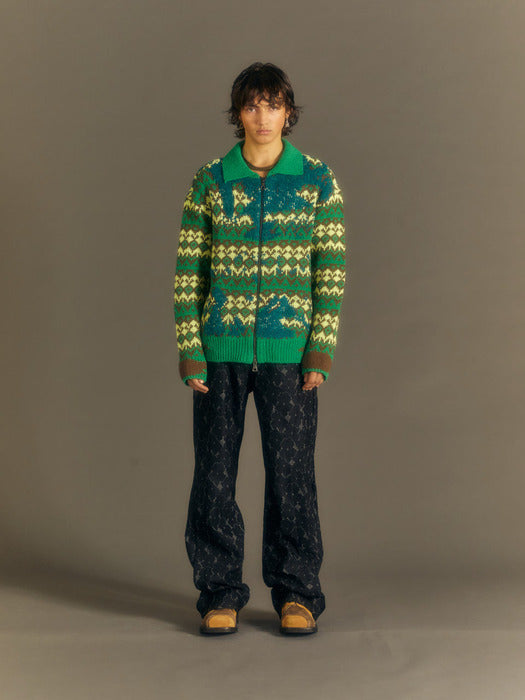 [andersson bell] SUBMERGE NORDIC ZIP-UP CARDIGAN atb1008m(GREEN)