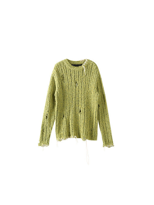 [andersson bell] OLLEN DAMAGED CREW-NECK SWEATER atb1017m(GREEN)