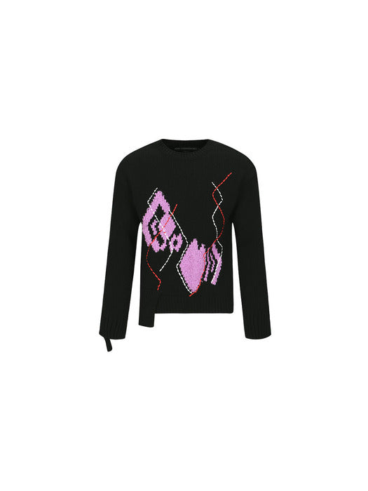 [andersson bell] ARGYLE CREW-NECK SWEATER atb1025m(BLACK)