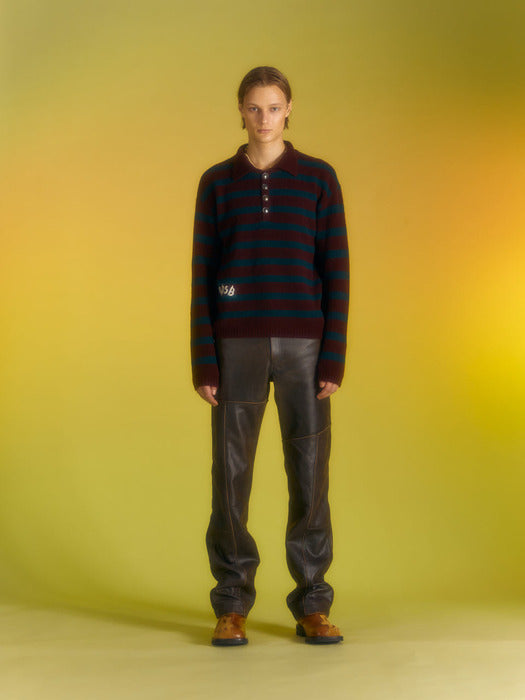 [andersson bell] ADSB STRIPE POLO SWEATER atb1018m(WINE/GREEN)