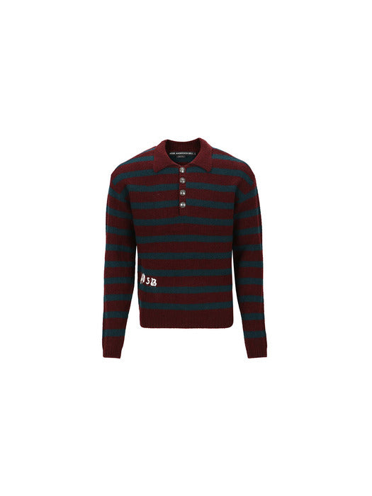 [andersson bell] ADSB STRIPE POLO SWEATER atb1018m(WINE/GREEN)