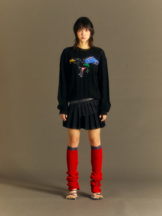(ESSENTIAL)UNISEX DRAGON SUMMER CREW-NECK SWEATER atb1041u(BLACK)
