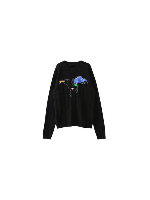 (ESSENTIAL)UNISEX DRAGON SUMMER CREW-NECK SWEATER atb1041u(BLACK)