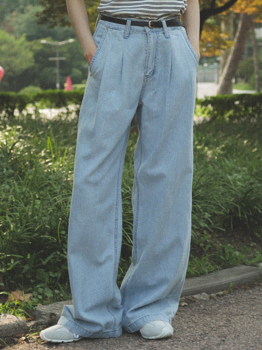 [TILLIDIE] Textured washing classic denim pants TISU01DP02_Light Blue
