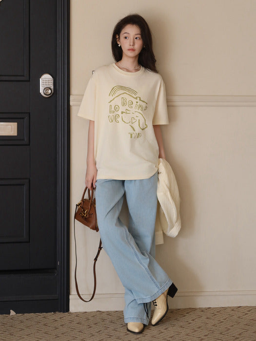 Tillidie Textured washing classic denim pants Light Blue