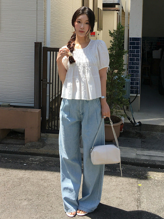 Tillidie Textured washing classic denim pants Light Blue