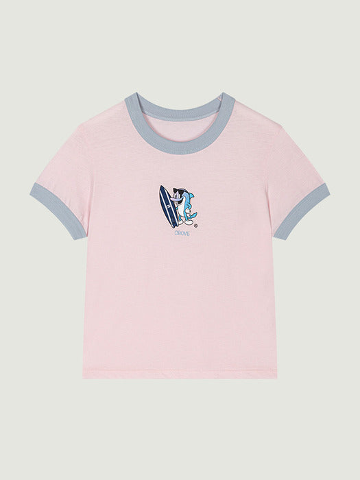 Grove 25Hs Hula Dolphin Ringer T-Shirt (Pink)