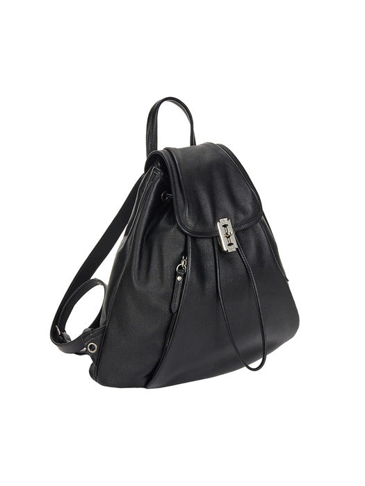 Vunque Hey Pin Tuck Leather Backpack M Black