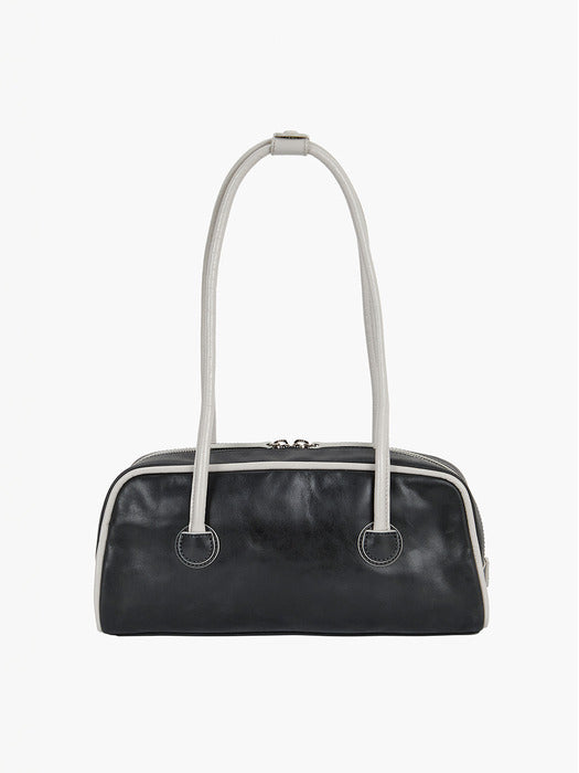 Margesherwood Soft Boston EW Piping black pull-up+light grey crinkle