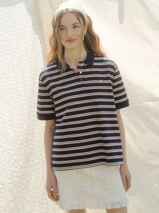 Tillidie Striped collar t-shirt Navy