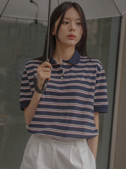 [TILLIDIE] Striped collar t-shirt TISU04TS04_Navy