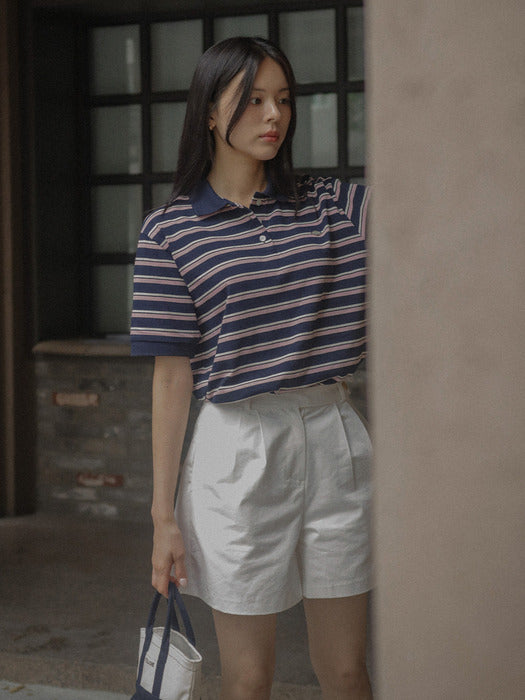 [TILLIDIE] Striped collar t-shirt TISU04TS04_Navy