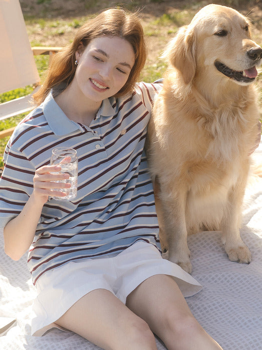 [tillidie] Striped collar t-shirt TISU04TS03_Sky blue