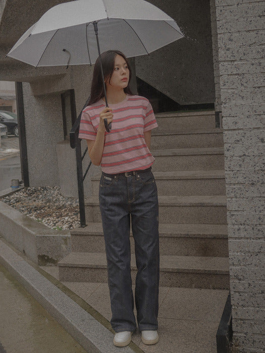 [TILLIDIE] Multi stripe cotton t-shirt_Pink