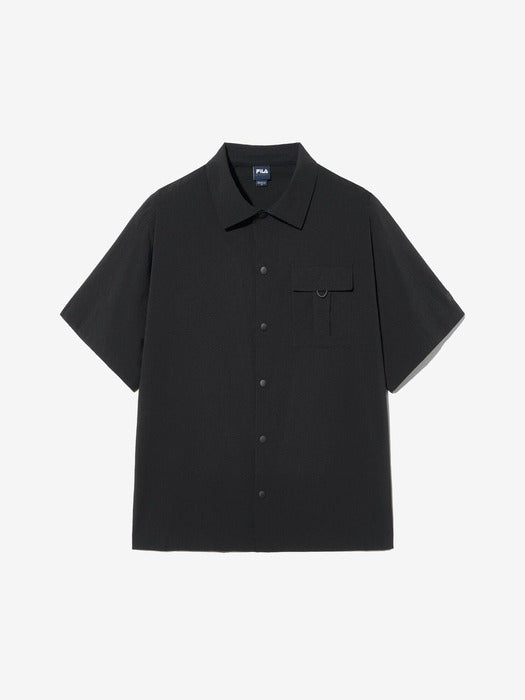 [UNI] Seersucker Short-Sleeve Collared Shacket