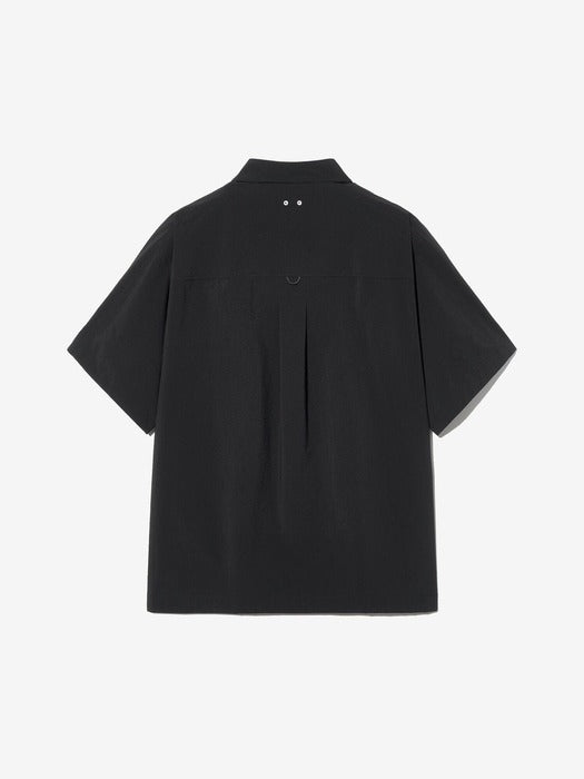 [UNI] Seersucker Short-Sleeve Collared Shacket
