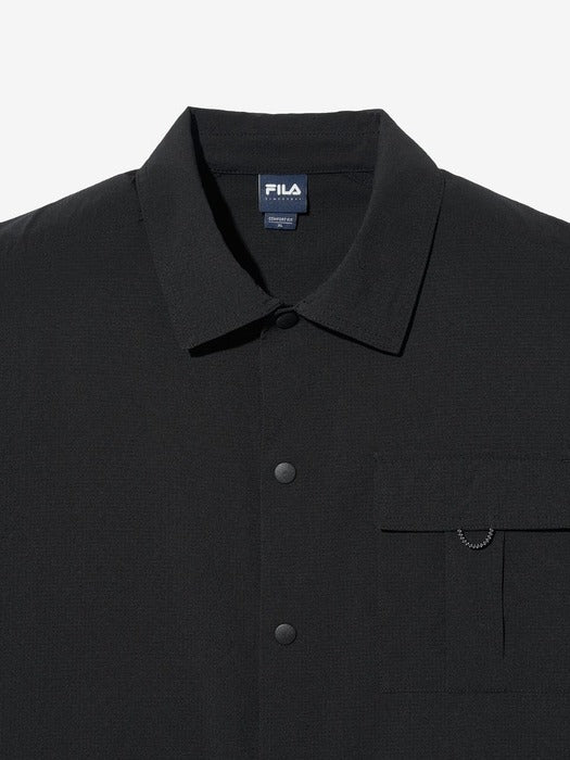[UNI] Seersucker Short-Sleeve Collared Shacket