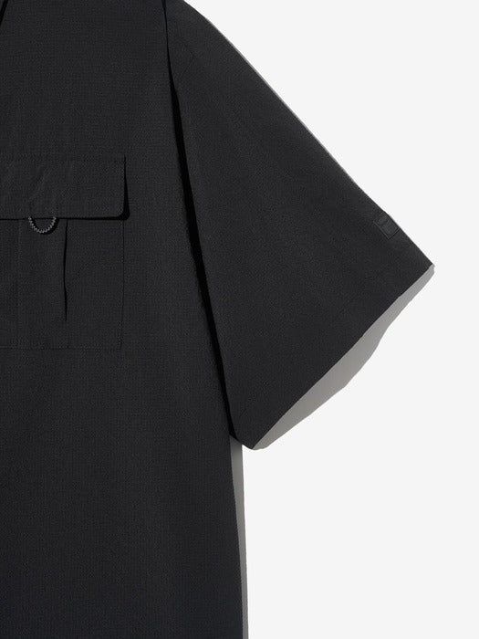 [UNI] Seersucker Short-Sleeve Collared Shacket