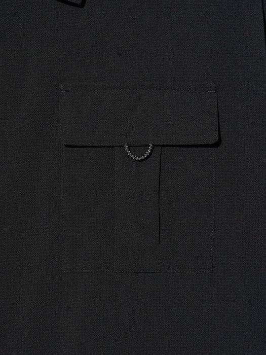 [UNI] Seersucker Short-Sleeve Collared Shacket
