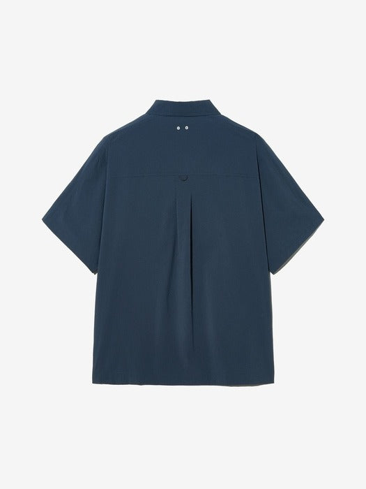 [UNI] Seersucker Short-Sleeve Collared Shacket