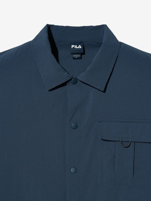 [UNI] Seersucker Short-Sleeve Collared Shacket