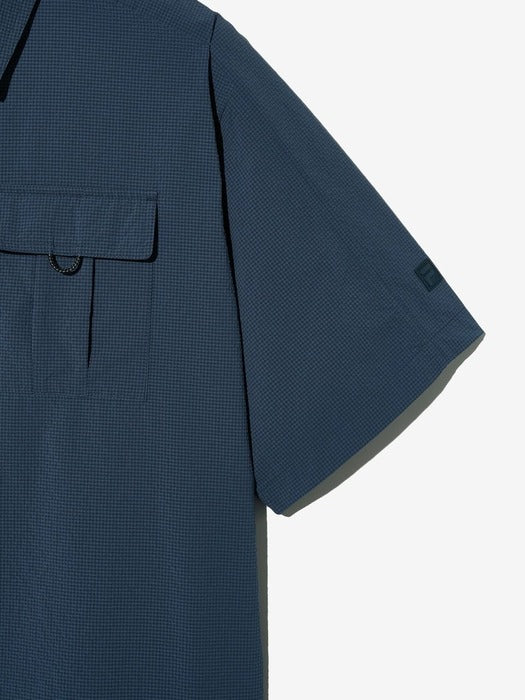 [UNI] Seersucker Short-Sleeve Collared Shacket
