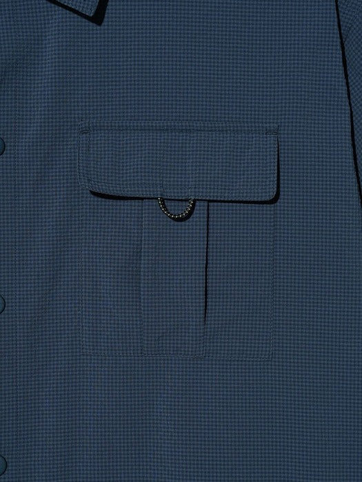 [UNI] Seersucker Short-Sleeve Collared Shacket