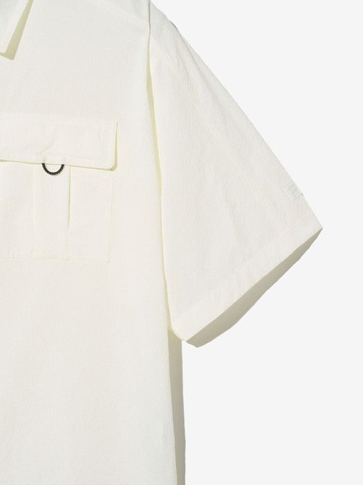 [UNI] Seersucker Short-Sleeve Collared Shacket