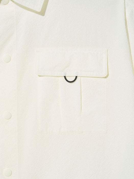 [UNI] Seersucker Short-Sleeve Collared Shacket