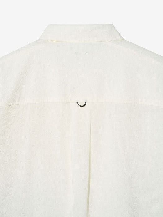 [UNI] Seersucker Short-Sleeve Collared Shacket