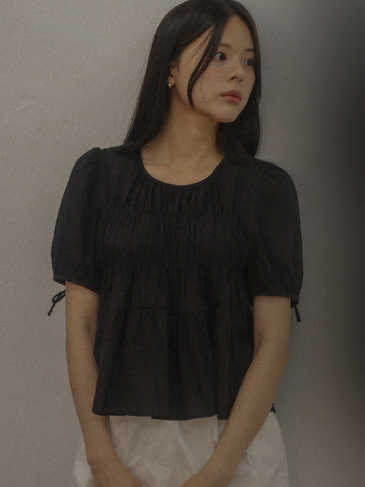 [TILLIDIE] Shirring puff blouse TISU01BL11_Black
