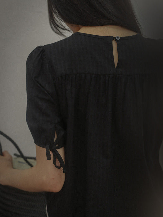 [TILLIDIE] Shirring puff blouse TISU01BL11_Black