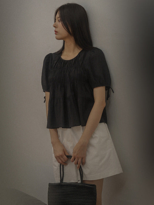 [TILLIDIE] Shirring puff blouse TISU01BL11_Black