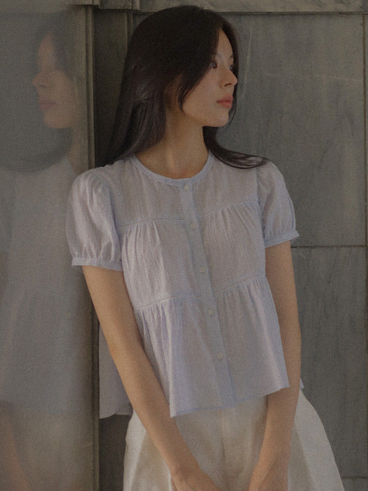 [TILLIDIE] Shirring blouse TISU03BL16_Sky blue