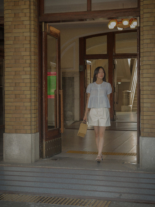 [TILLIDIE] Shirring blouse TISU03BL16_Sky blue