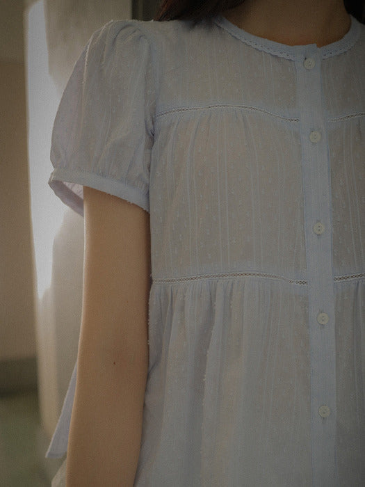 [TILLIDIE] Shirring blouse TISU03BL16_Sky blue