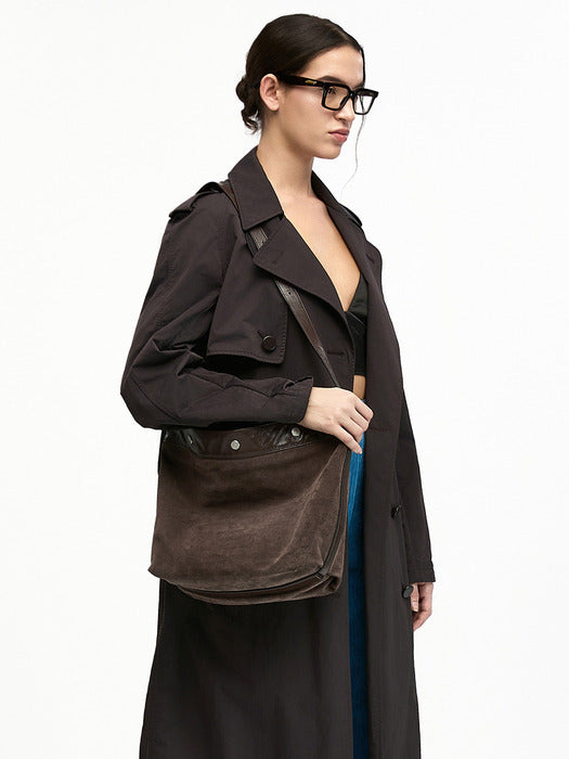 Vunque Perfec Button Up Soft Suede Hobo S Rum Brown